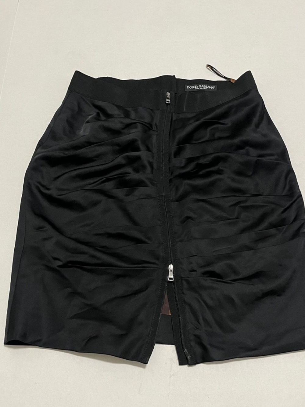 Dolce & Gabbana Black Ruched Crepe
Double Zip Mini Skirt